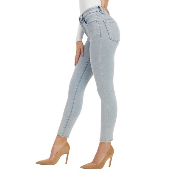 GOOD AMERICAN Good Legs High Rise Raw Hem Crop Jeans in Blue669 - Picture 2 of 11